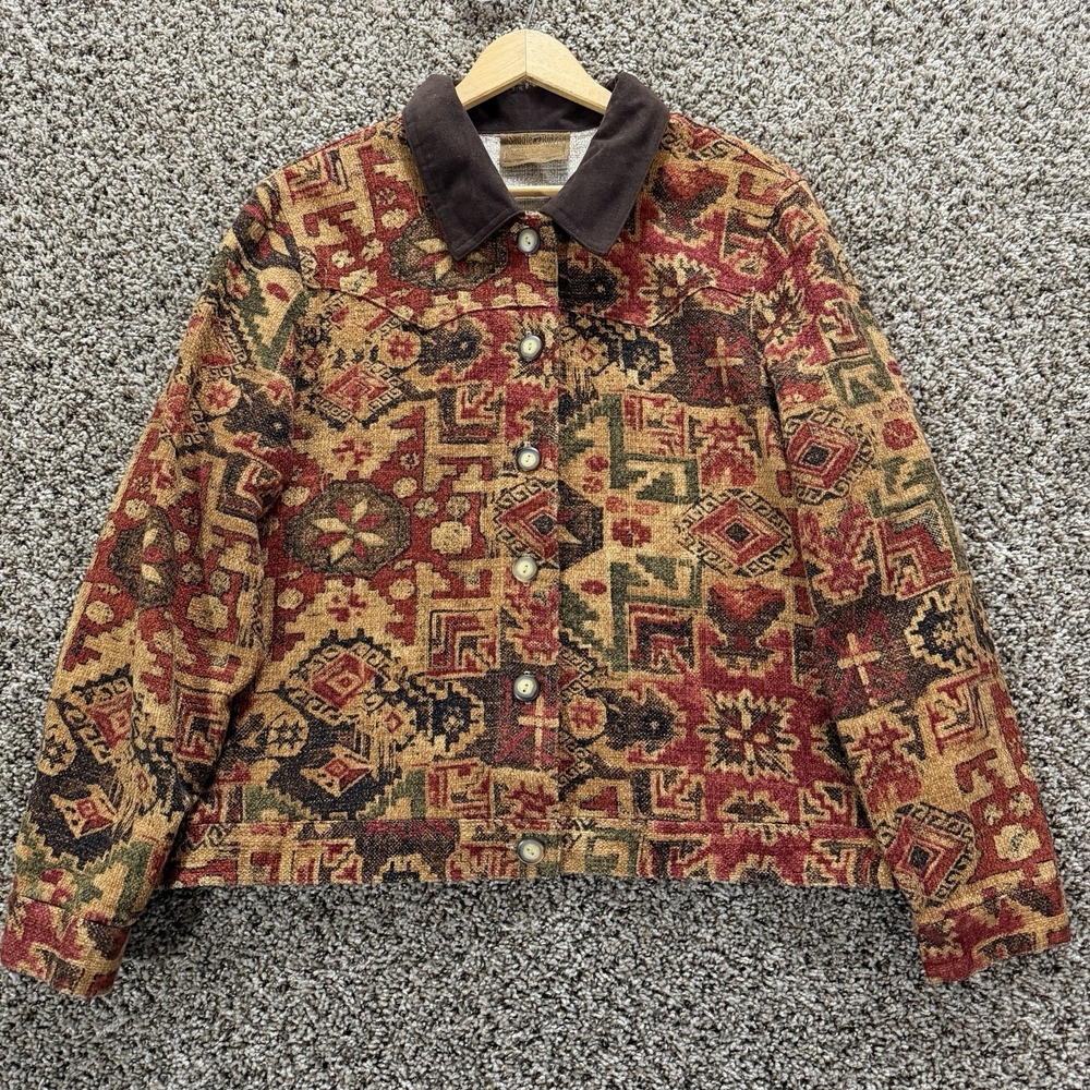 Saddle Ridge Vintage‎ Collection Southwestern Tapestry Jacket Brown Cotton Large